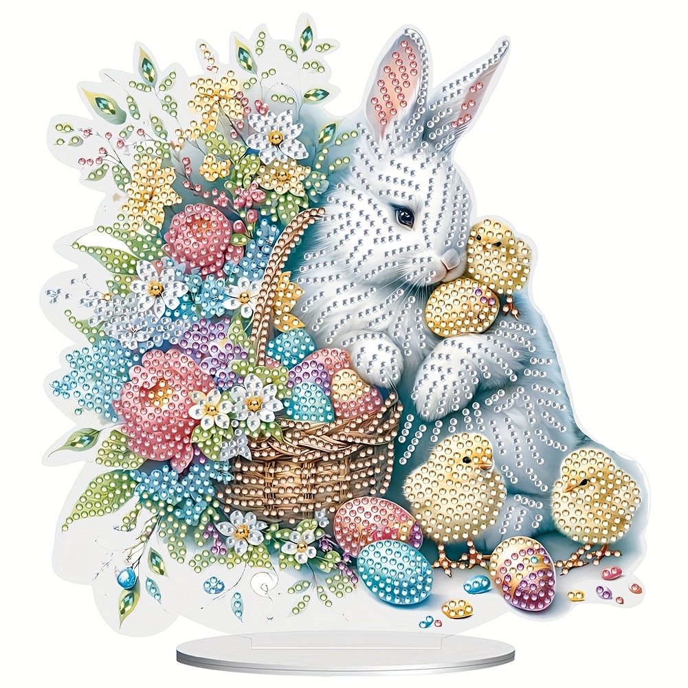 

[acrylic Craft] Easter Bunny Diy Acrylic Diamond Painting Kit - Unique Shaped Diamonds, Vibrant Tabletop Ornament With & Eggs, Home Decor