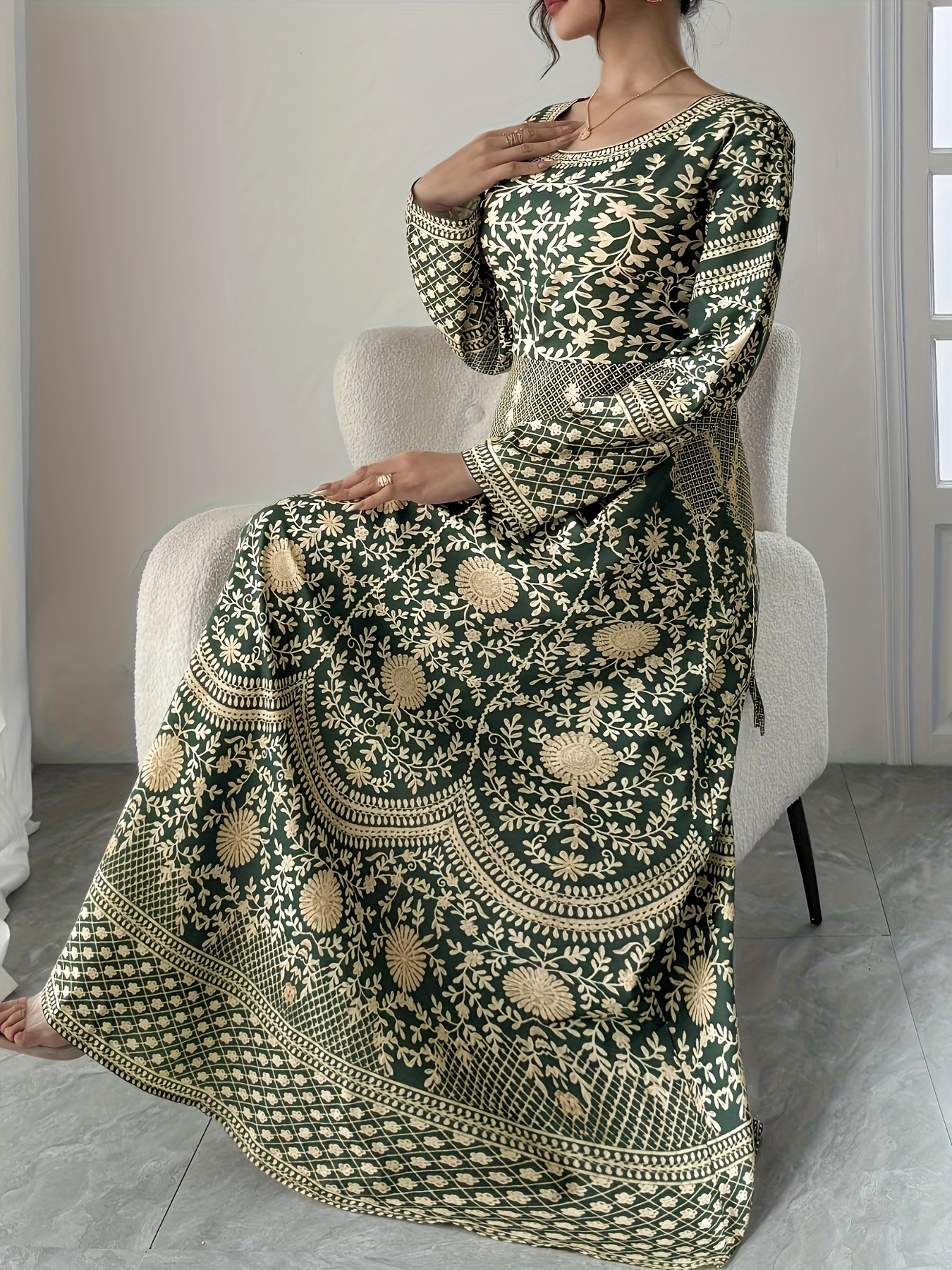 womens middle eastern inspired floral print maxi dress tummy - Temu  Mauritius