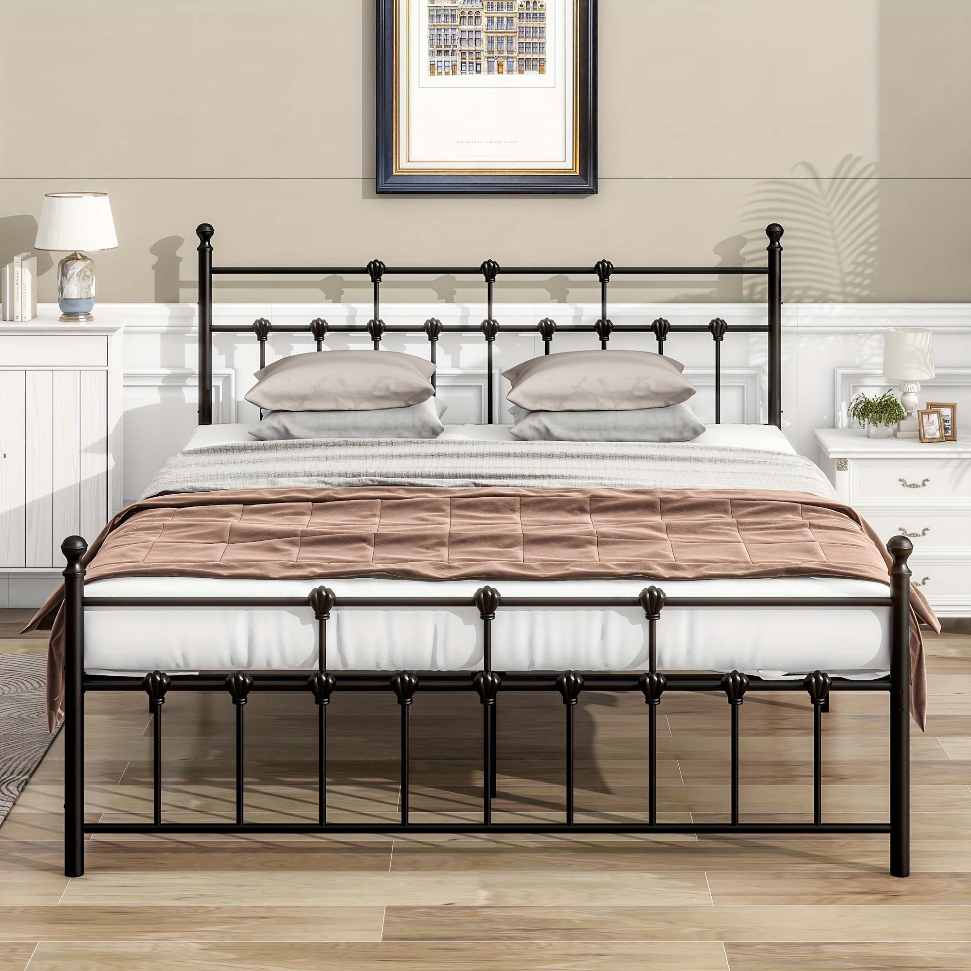 

Metal Bed Frame, Queen Size Bed Frame, Black Bedroom Furniture, Durable Metal Construction, Easy To Assemble ( Dimensions: 84.3 *61.4*42.5 In, 214*155*108cm)