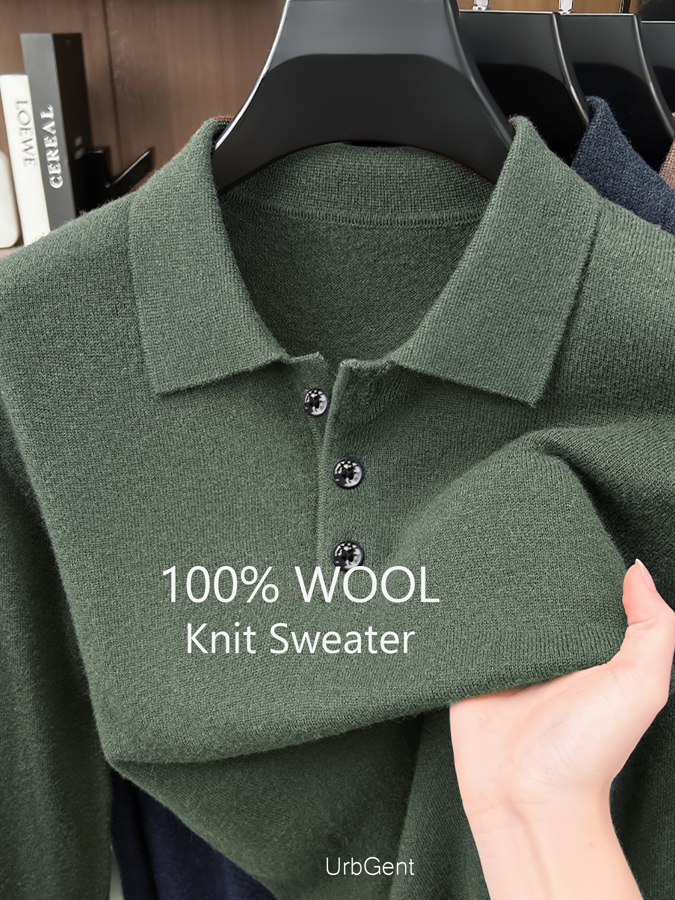 100% Pure Velvet Autumn Winter Men'S Polo Neck Knit Sweater, New 3-Button Design, Can Be Worn Alone Solid Color Easy Low-Key Design, Soft And Skin-Friendly Warm Fabric, Regular Fit Comfortable, Retro Light Luxury Casual Style