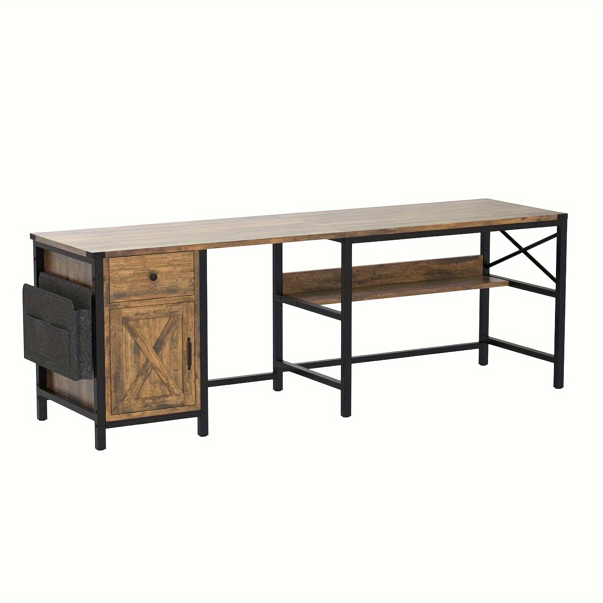 

63" L Shaped Desk With Drawer And Storage Cabinet, Rustic Brown Convertible Long Computer Desk For Home Office, Office Desk