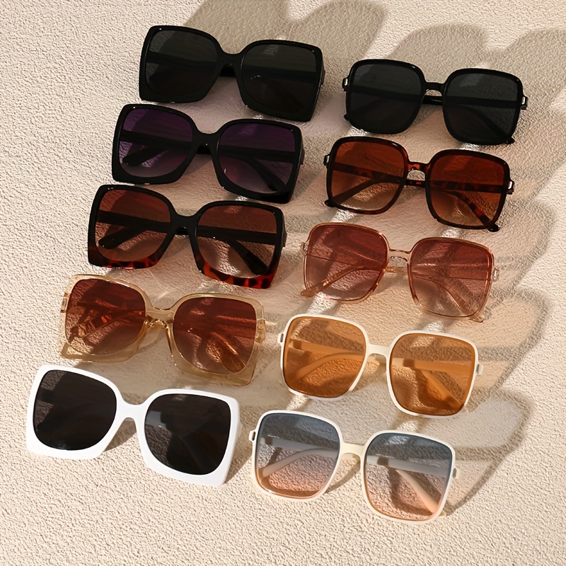 

10 Pcs Unisex Fashion Glasses, Assorted Styles For Beach And Streetwear, Square Frame, Outdoor Travel And Everyday Accessory