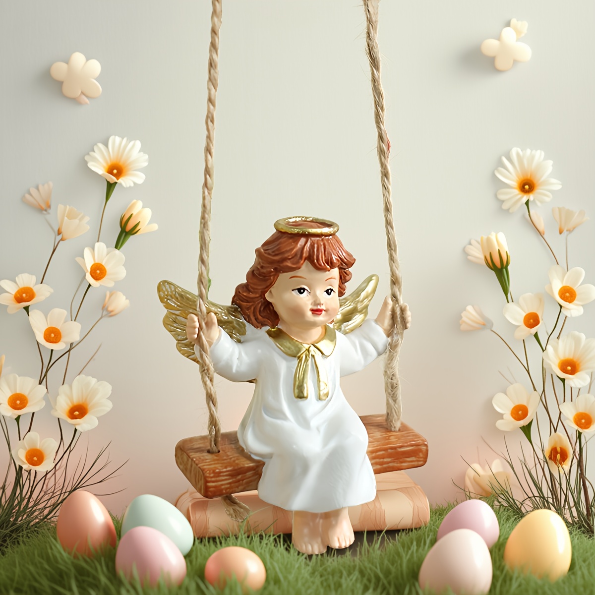 Image of 1pc White With Wings Ornament, For Valentine's Day/wedding Decor Hanging, A Christmas Gift, Thanksgiving Present, Hand-painted Resin Craft