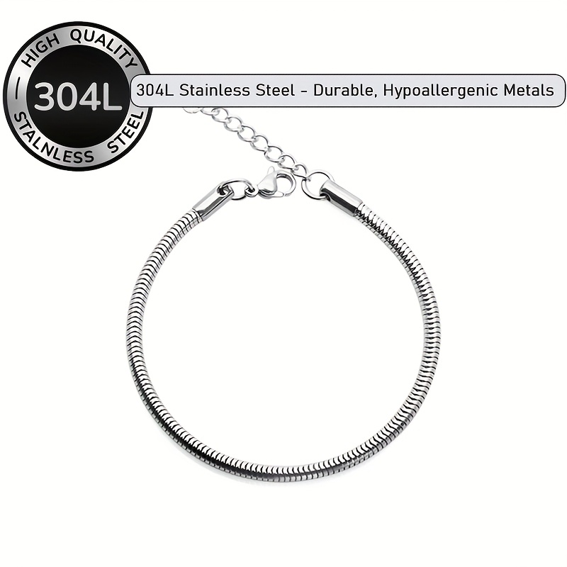 Image of Yanhui Fine Jewelry 1pc Non-fading Solid 304l 304l 304l Stainless Steel 2mm Chain Bracelet For Women And Men, Minimalist Bracelet Fashion Jewelry