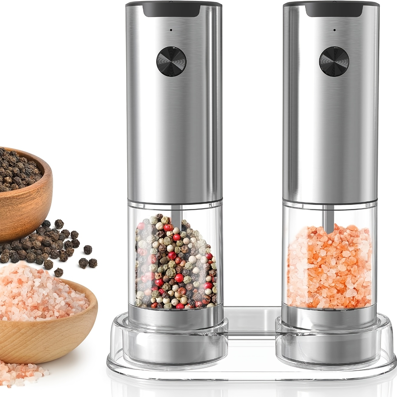 TEMU 1 Pair Electric Salt And Pepper Grinder Set, One-hand Operation Automatic Battery (not Included) Driven Salt And Pepper Shakers, 5 Adjustable