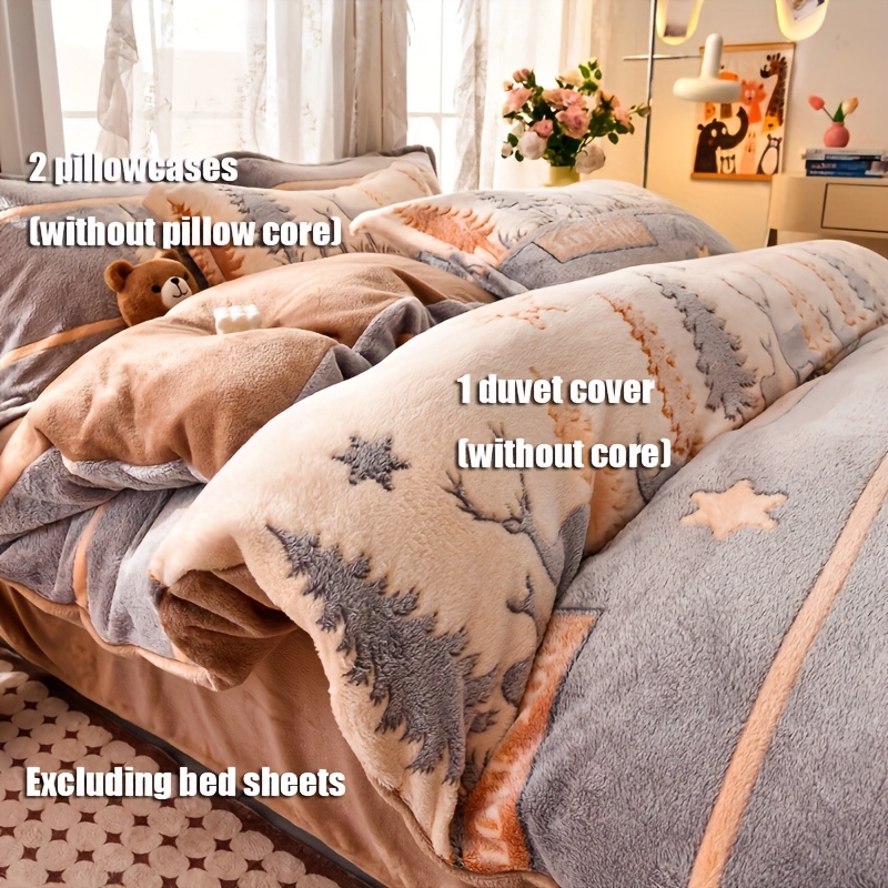 3-delige set 1 melkfluweel dekbedovertrek + kussensloop herfst en winter warm dekbedovertrek kussensloop set dikke pluche beddengoed - Afbeelding 7