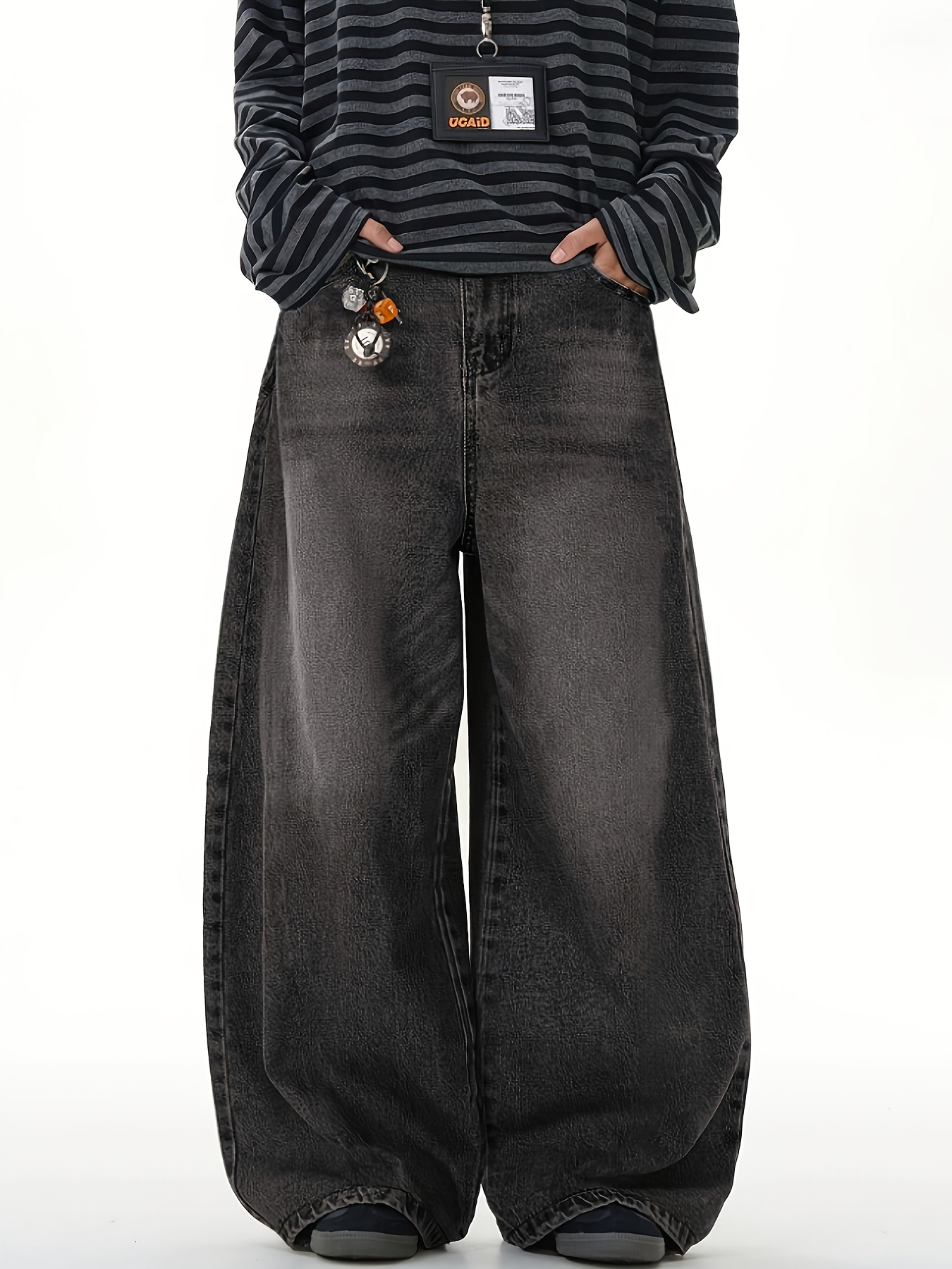      mens casual loose curved denim jeans