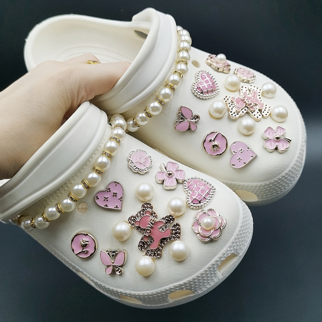 

26/28pcs Cute Bear & Faux Pearl Shoes Charms For Clogs Sandals Decoration, Shoes Diy Accessories