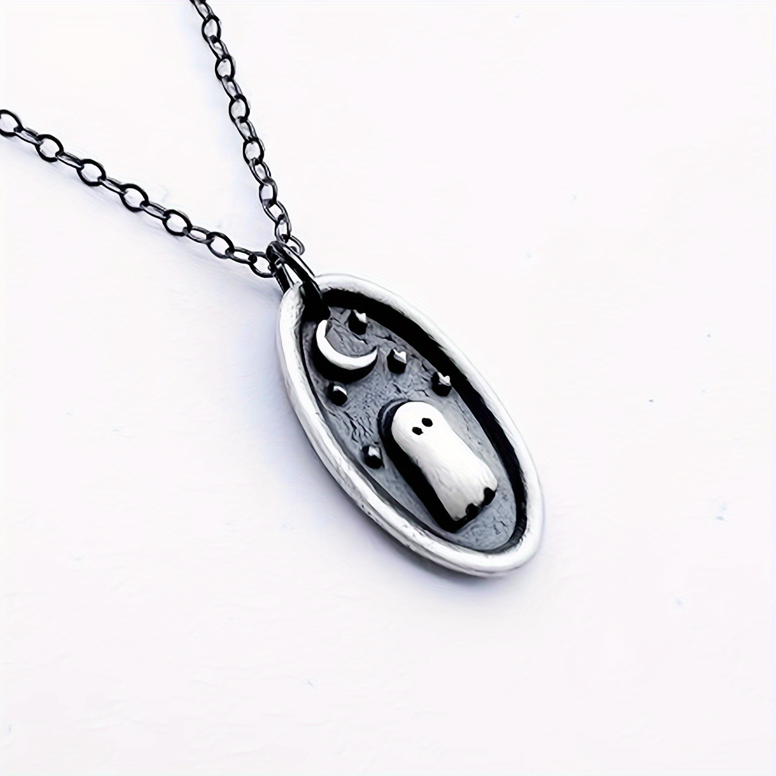 

Spooky Necklace For Women - Handmade Silver Jewelry With Crescent Moon And