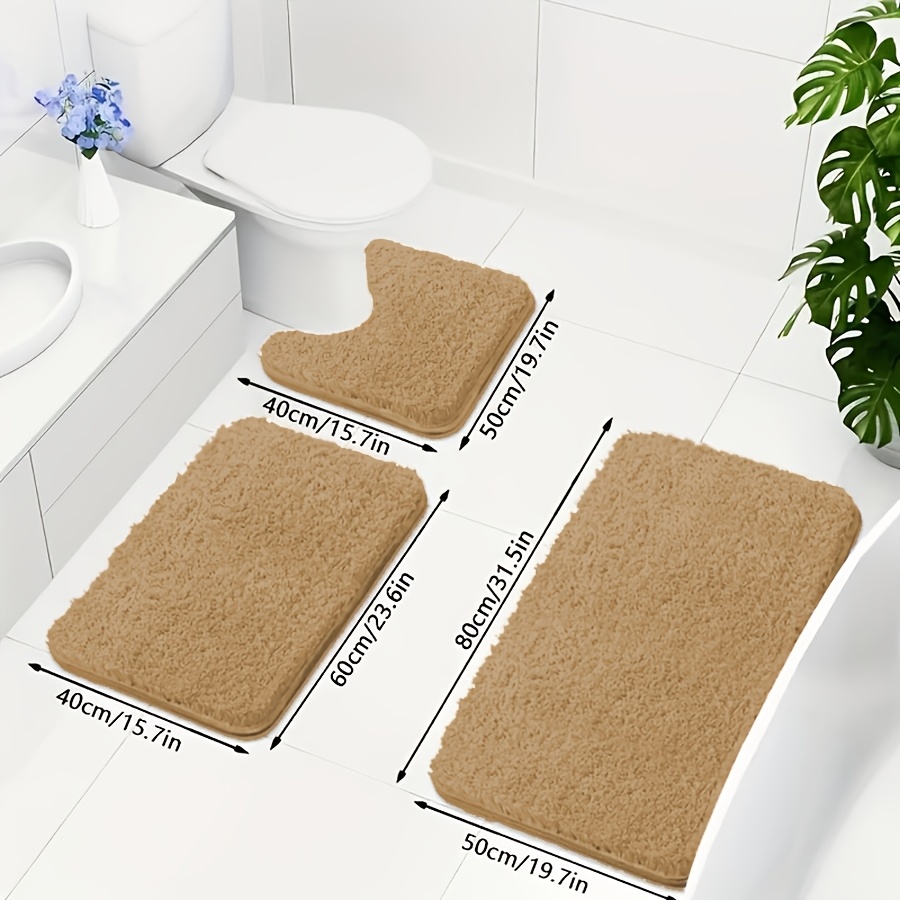E-shop 3-teiliges Badezimmermatten-Set aus Plüsch-Samt. Bequeme Stehmatte. Enthält U-förmige Toiletten-Badematte. Verdickt. Super saugfähiger weicher