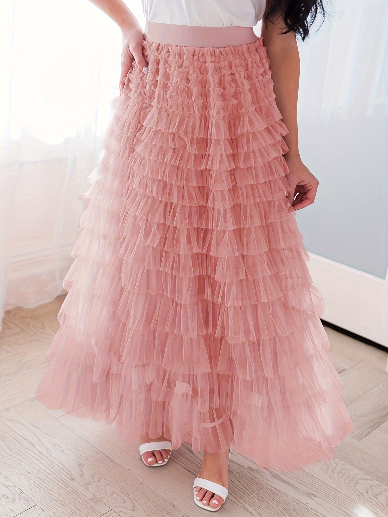 mame　Skirt Long Layered Botanical Tully Skirt Taupe – Trinity Design Co.