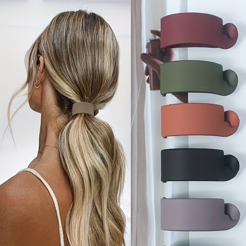 Image of 5pcs Vintage-inspired Matte Banana Hair Clip For Women & - Large, Non-slip, Solid Color Resin Barrette For Hair