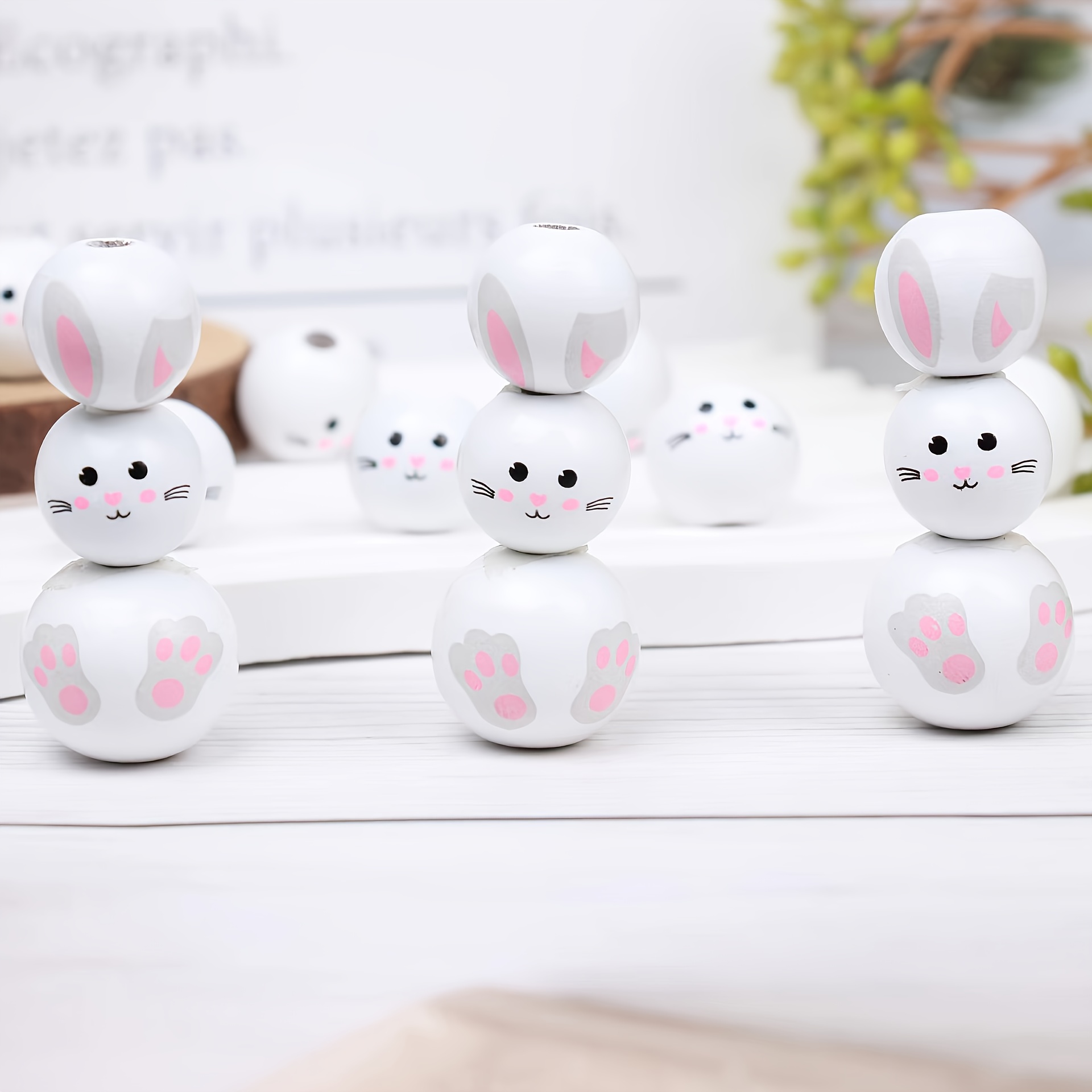 

30pcs Easter Bunny Wooden Beads 16/20mm - Making Kit For Bracelets, Keychains & Crafts