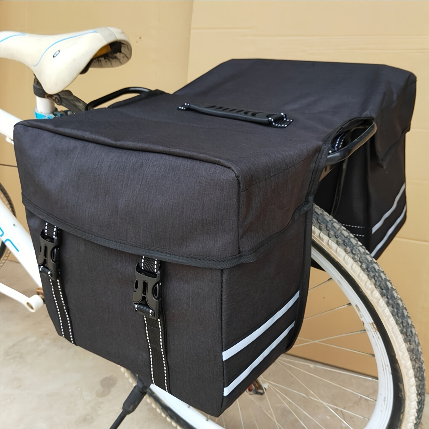 Bike Pannier Bag 30l: Double-side Large Capacity | Durable Portable Bicycle Luggage For Commuting And Outdoor Travel (black)
