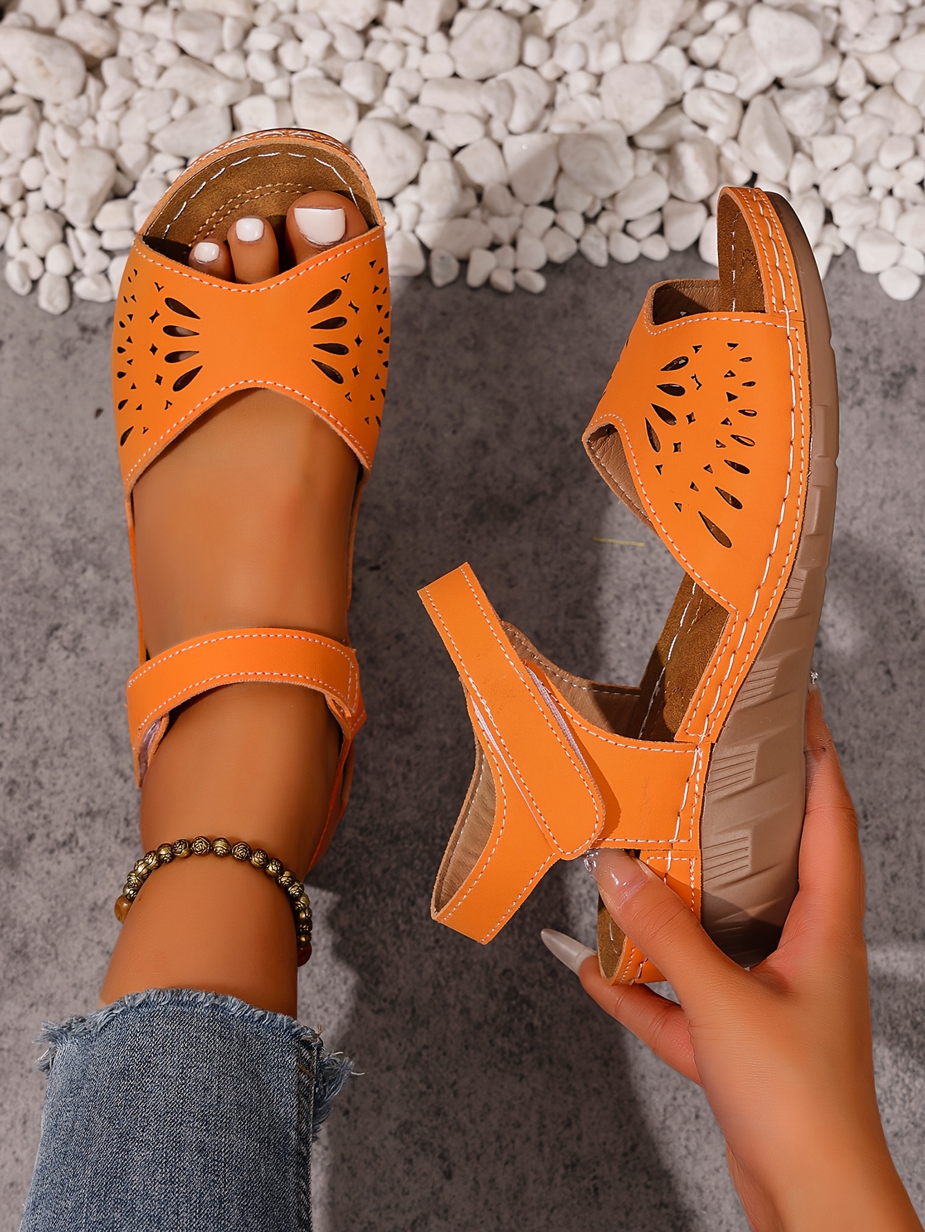 womens adjustable hook and loop sandals lightweight wedge heel open toe summer   with breathable cut out design black synthetic cover for casual formal wear strappy sandals comfortable footwear durable footwear Product details 14