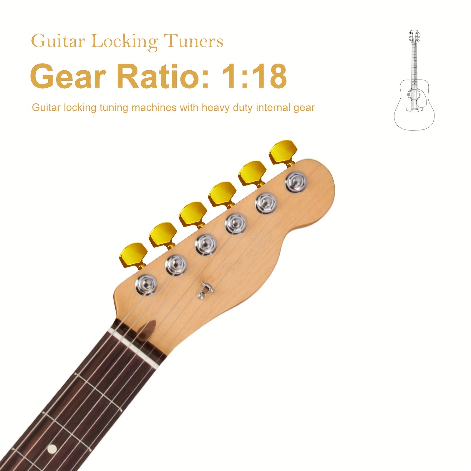 [SAPHUE Guitar Locking Tuners] SAPHUE 6pcs Guitar Locking Tuners | 1:18 Lock String Tuning Key Pegs Machine Head with Hexagonal Handle Replacement for Electric Folk or Acoustic Guitars - Black/Golden/Chrome