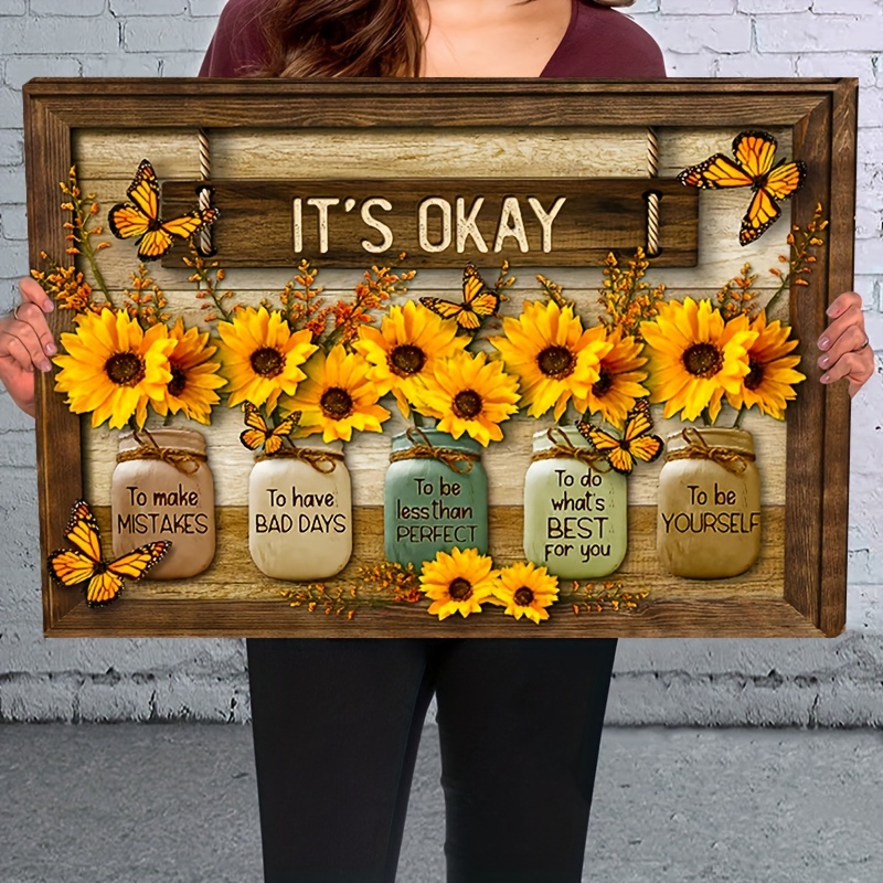 

1pc Wooden Framed Canvas Painting Sunflower Inspirational Paintings Wall Art Prints For Home Decoration, Living Room & Bedroom, Festival Party Decor, Gifts, Ready To Hang