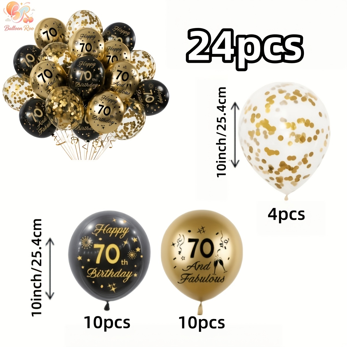 TEMU 24pcs Black And Golden Birthday Printed Balloons For 18/30/40//65/70th, With Golden Glitter Balloons, Used For Birthdays, Boy And Girl Party