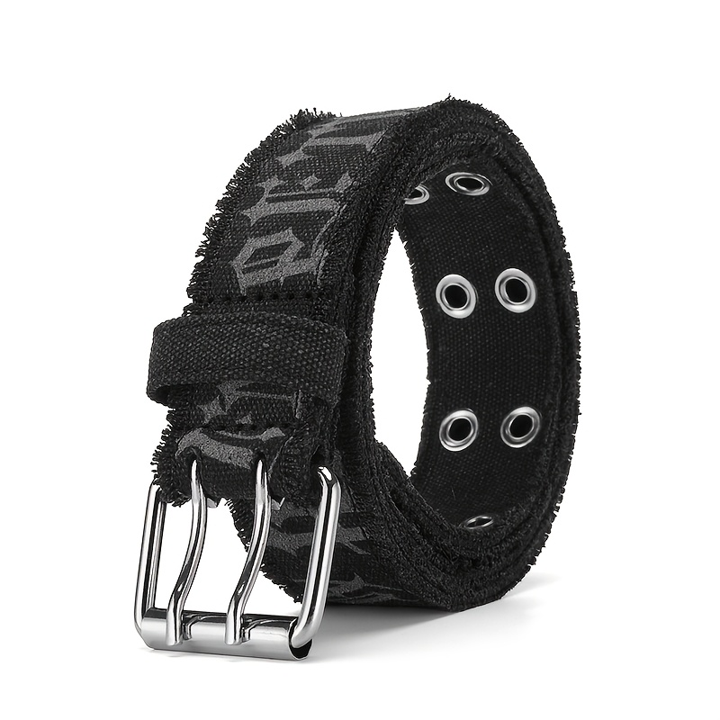 1pc Men's Fashion Black Canvas Belt, Square , Suitable For Jeans Belt, Suitable For Festival Gifts