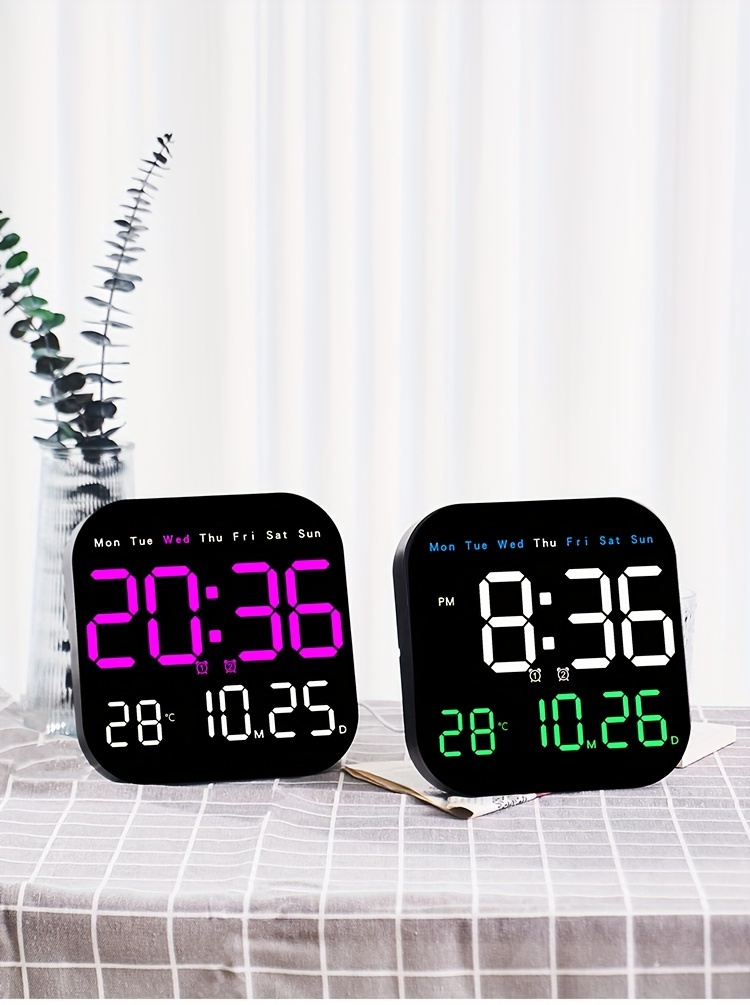 large led digital wall clock with remote control usb powered rechargeable   alarm temperature display calendar for bedroom details 16