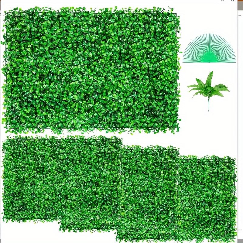 

4pcs 24"x16" Artificial Boxwood Panels, Boxwood Hedge Wall Panels, Artificial Grass Backdrop Wall 1.6", Privacy Hedge Screen Uv Protected For Outdoor Indoor Garden Fence Backyard