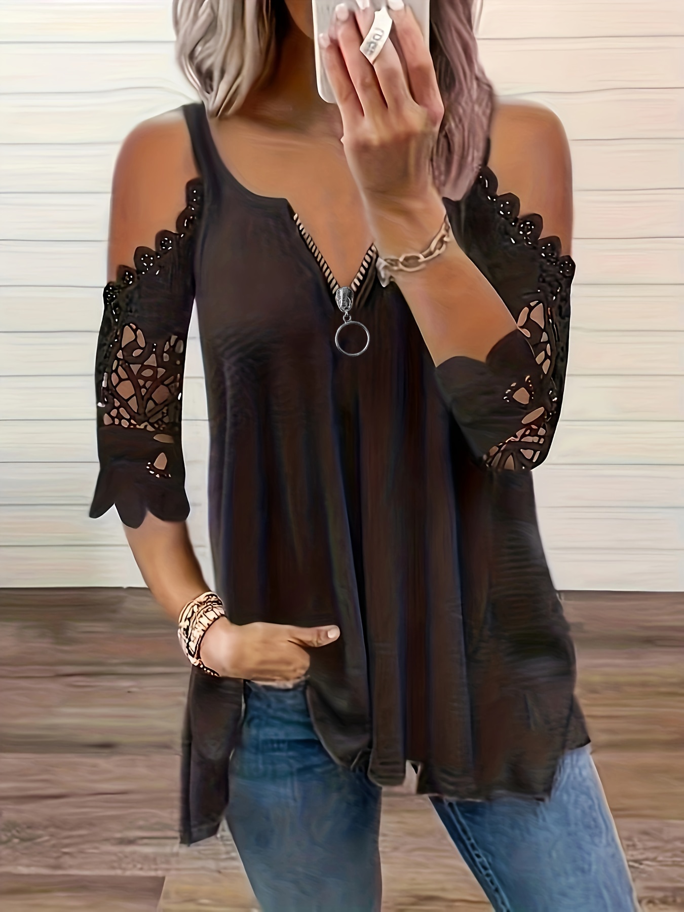 Lace up cold shoulder hot sale top