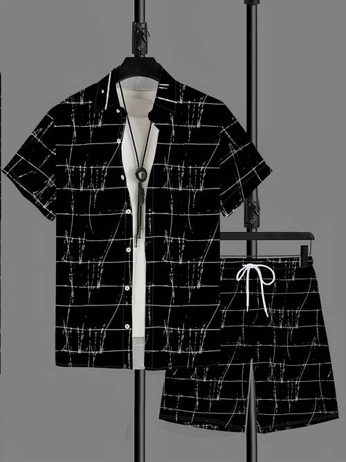 item picture summer mens shirt set featuring a stylish color with irregular a versatile 2pcs set of mens outdoor short sleeved shirt and shorts