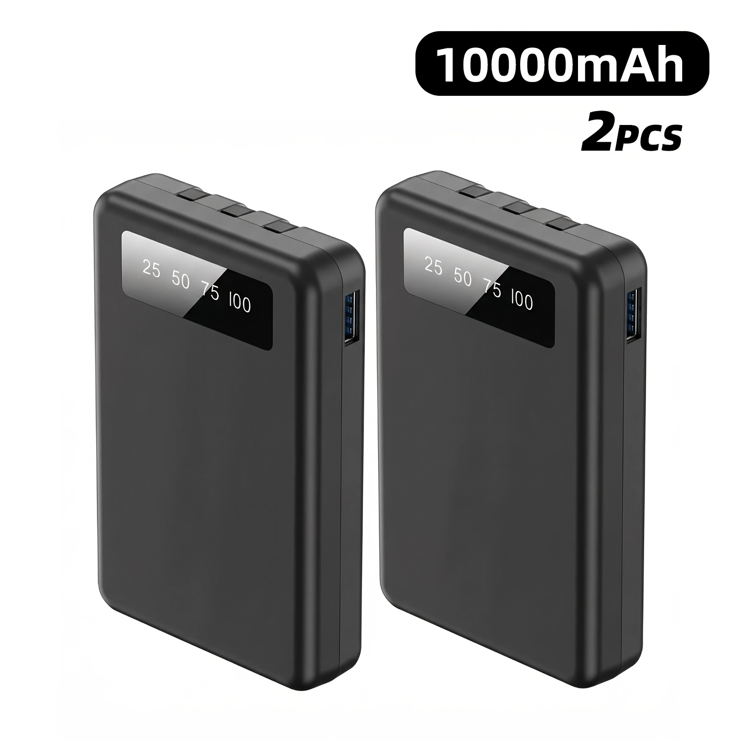 Image of 2pcs Portable 10000mah Power Bank Built-in 3 Cables 4 Devices Fast Charging Display Ultra Light Mini Phone Charger Usb-a Type-c Input Outdoor Emergency Travel Backup Power Bank Perfect Festival Gift