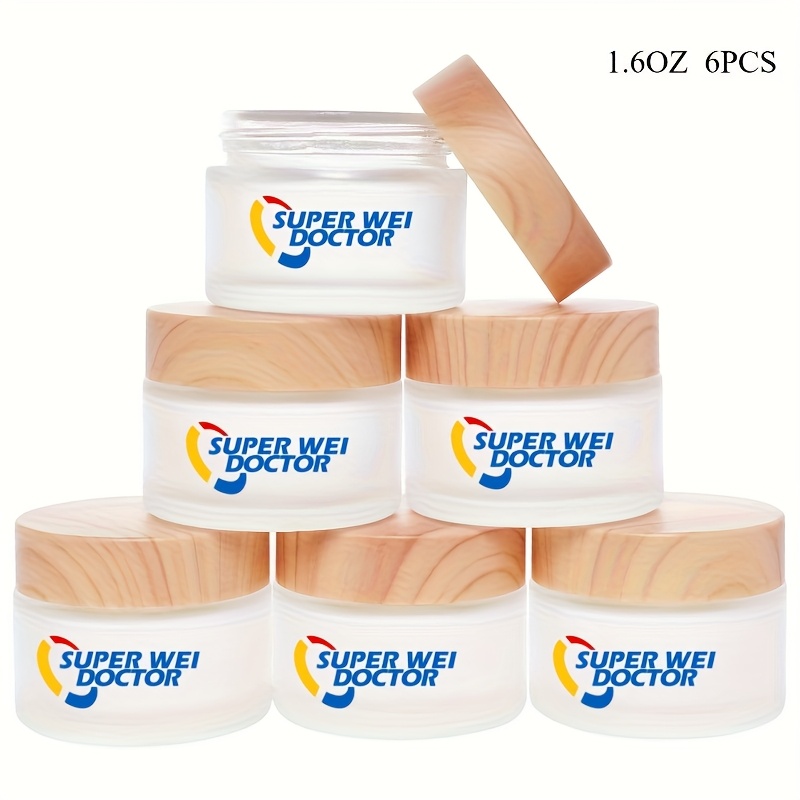 TEMU 6pcs Glass Cosmetic Containers With Wood Grain Lids - Refillable Frosted Glass Cream Jars, Twist-, Glass For Makeup, Lotion, Eye Creams, -