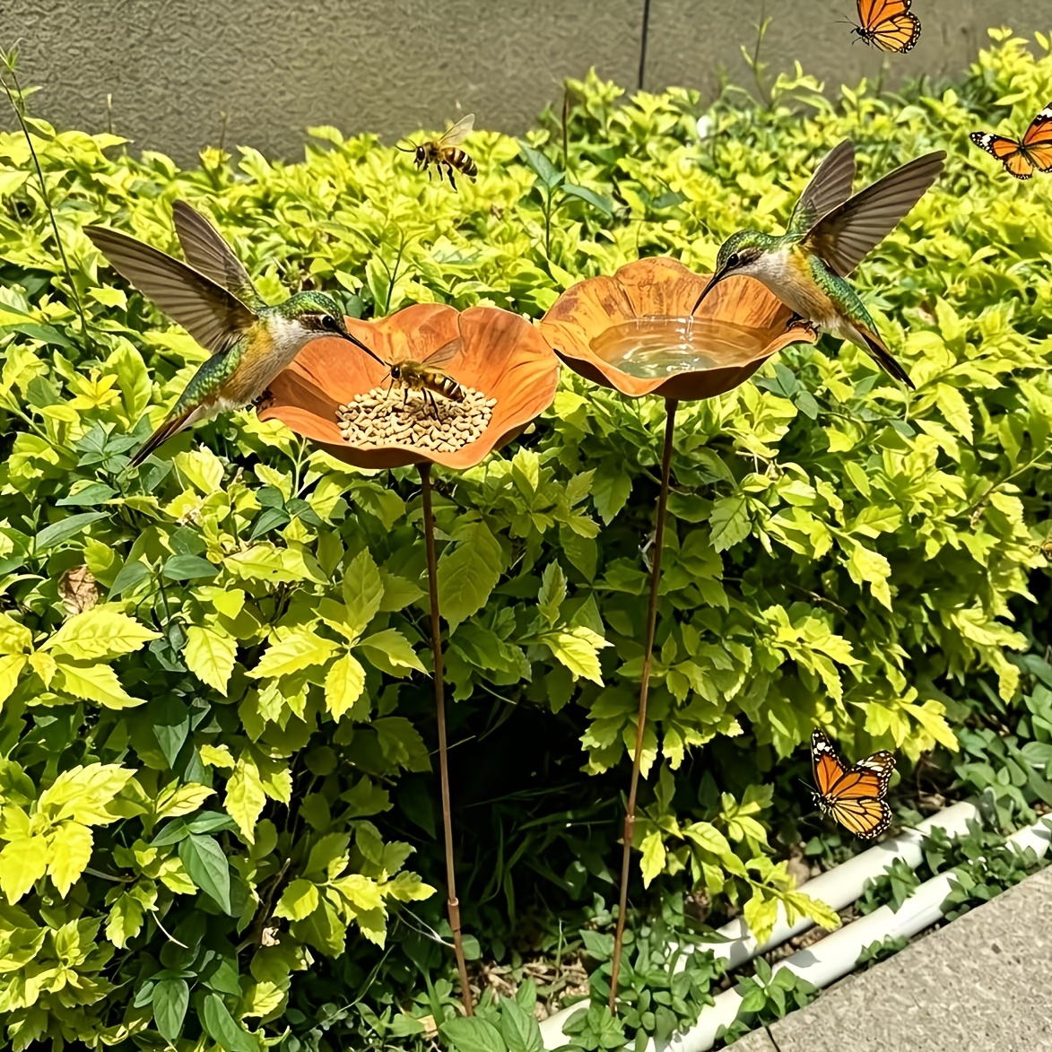 TEMU [3d] 2pcs Large Rustic Flower Stand Ground Stakes, Decorative Bird Bath, Yard Lawn Backyard Decorative Bird Feeder, Outdoor Vintage Weathered