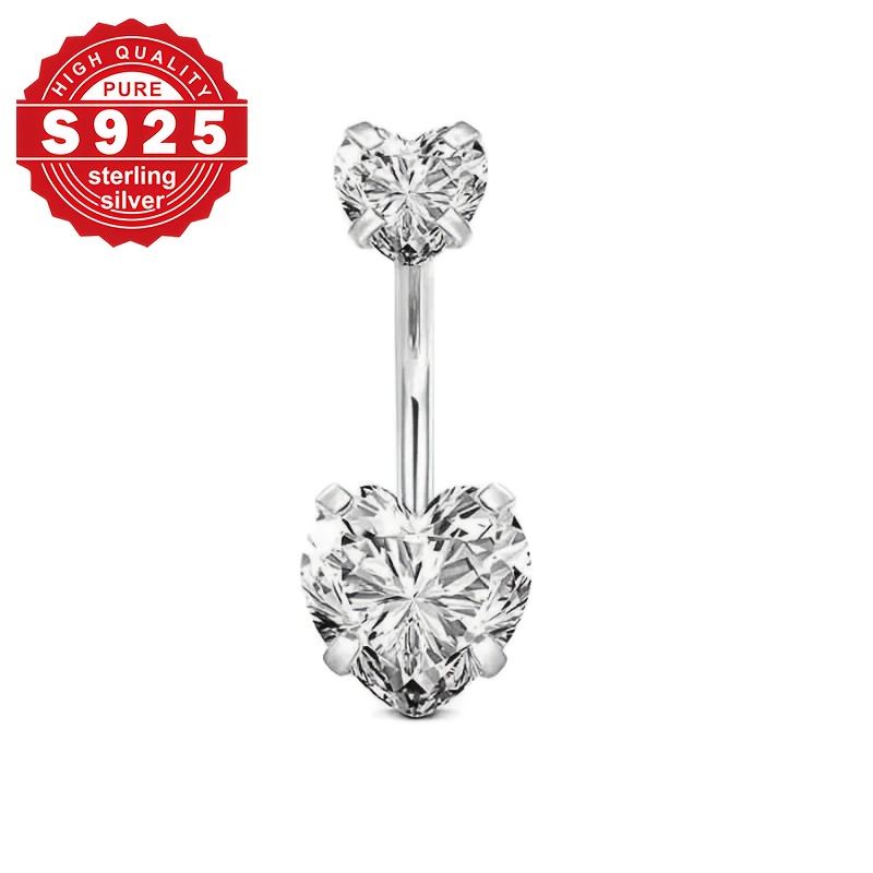 Women's Bling-bling Double Heart Navel Ring, S925 Sterling Silver