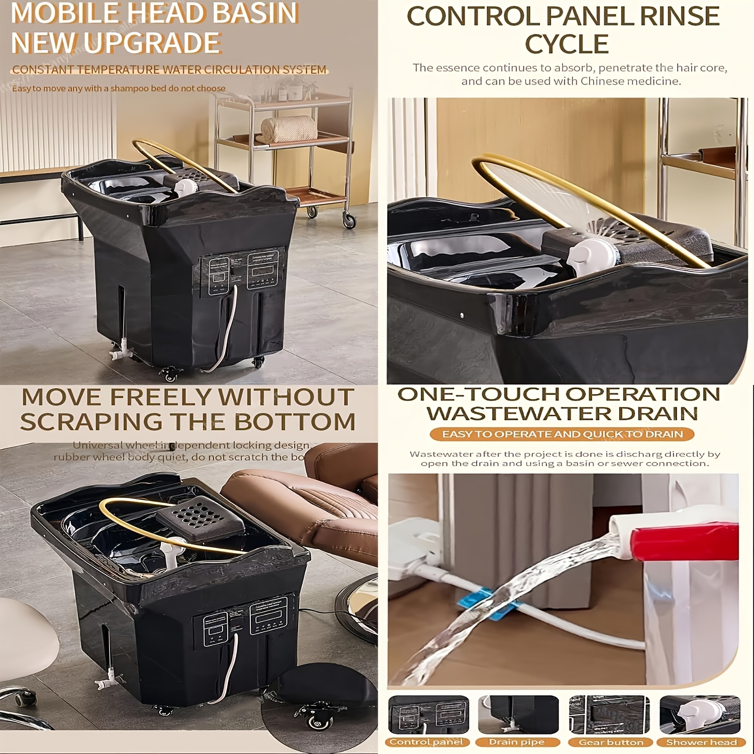 equipment for head spa featuring   cycle rinse a large 60l water tank a shampoo basin for   and light   along with fumigation for hair relaxation Product details 0