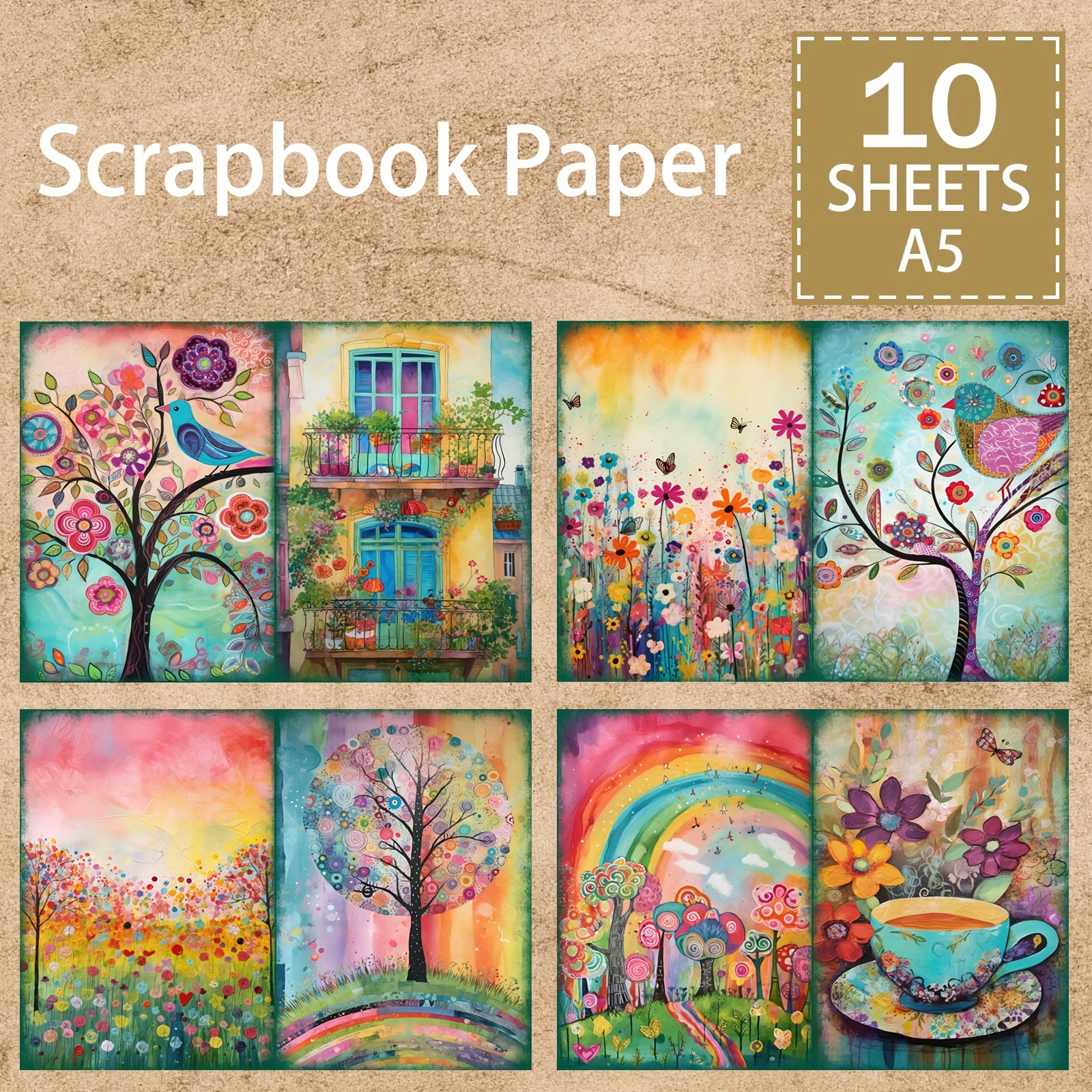 

10 A5 Scrapbook Papers: Vibrant Greeting Cards With Whimsical Artwork - Perfect For Diy Projects And Crafting