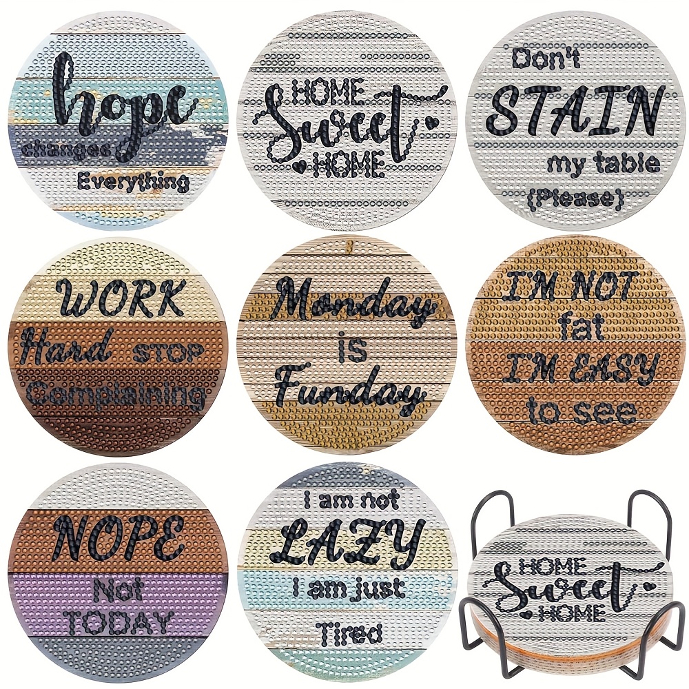 TEMU 8pcs, Letter Diamond Painting Craft, 5d Diamond Painting Coaster Set, Suitable For Diamond Painting Art Enthusiasts, Acrylic Diamond-embellished