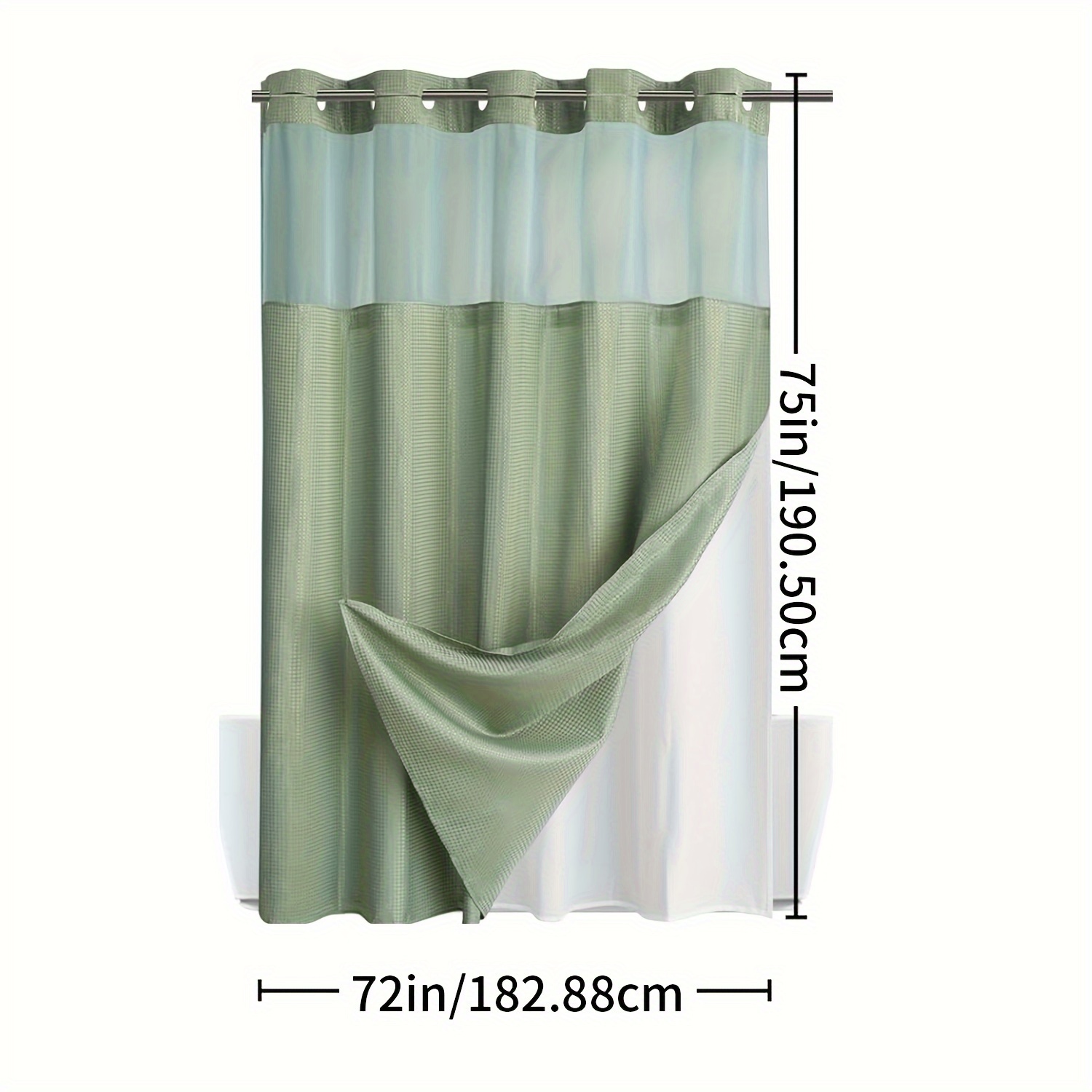 TEMU Waffle Weave Textured Bath Curtain With Snap-in Liner, Water-resistant Twill Fabric Bathroom , Heavy Duty, Decorative, No Hook Needed, Machine Washable, 120gsm Polyester , 1pc, 72x75 Inch