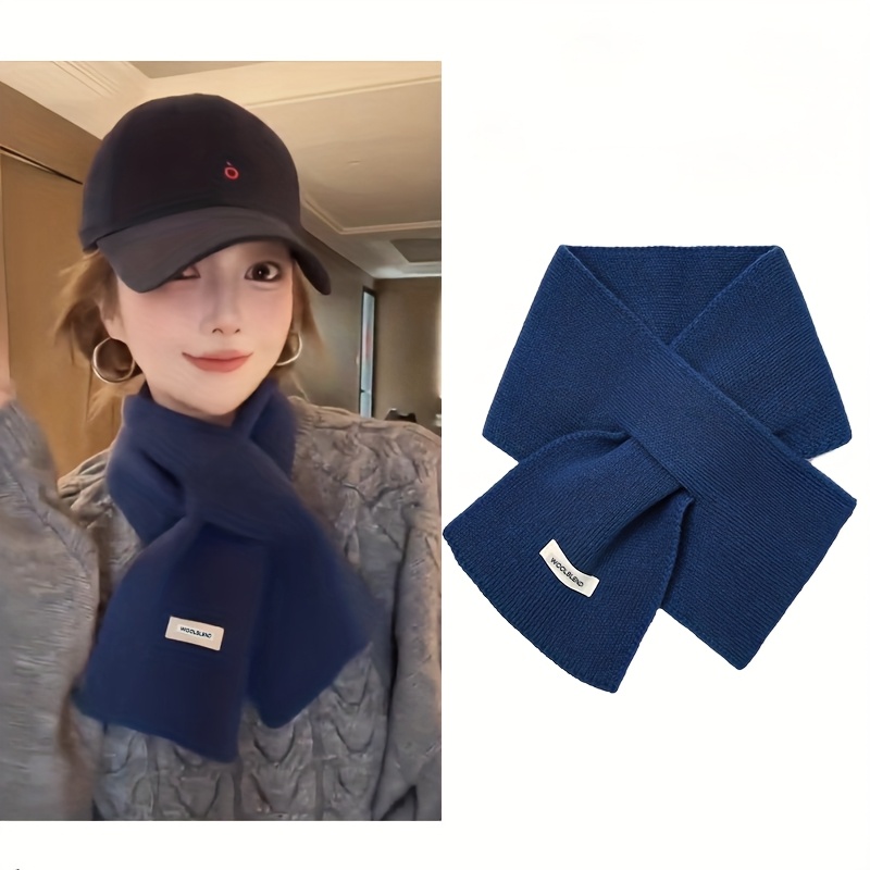 Luxury Wool Solid Color Cross Scarf Women's -match Korean Atmosphere Couple Student Temperament Elegant Warm Neck Scarf Neighbor Scarf, Autumn Clothing Additions, Optional