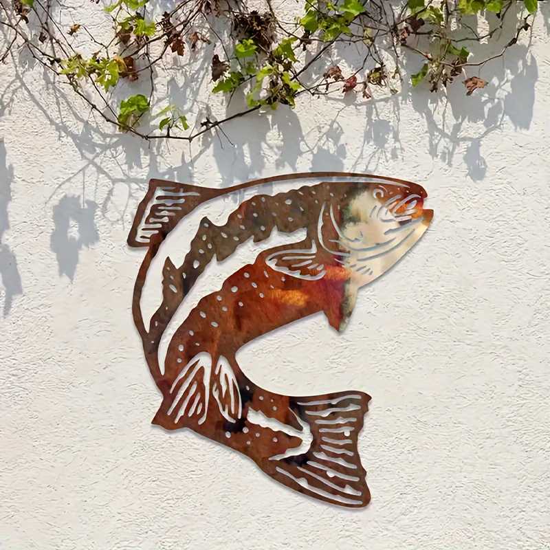 Metal Fish Wall Art Fishing Decor For Home Indoor Outdoor Trout Wall Art  Fishing Scene Metal Wall Art Rustic Home Decor Trout