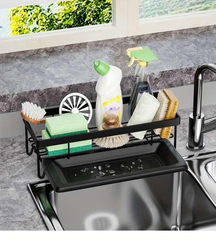 2 tier metal plastic dish drying rack with drain tray and swivel spout countertop kitchen storage organizer for dishes cutlery pots dish brush sponge holder multipurpose sink caddy for kitchen and bathroom accessories details 7