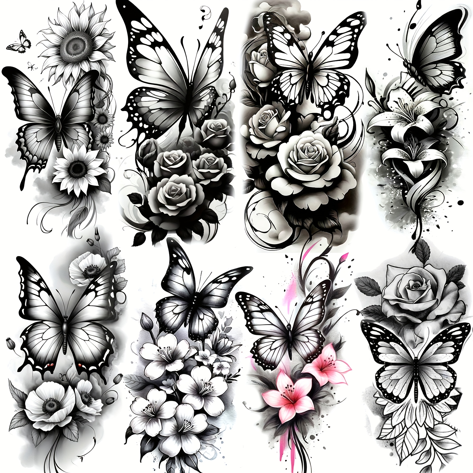 Image of 8 Temporary 3d Peony Rose Tattoos For Women, Suitable For And Legs, Featuring Realistic And Durable Sunflower Floral Designs, Waterproof Body Art Stickers