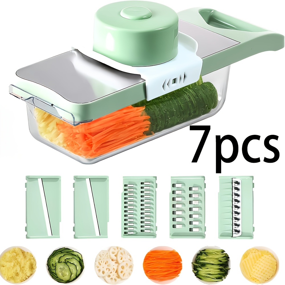TEMU 7pcs Multifunctional Vegetable Slicer Mandoline, Stainless Steel Food Chopper And Grater With Interchangeable , Professional Kitchen Gadgets For Potato Carrot Cucumber Onion