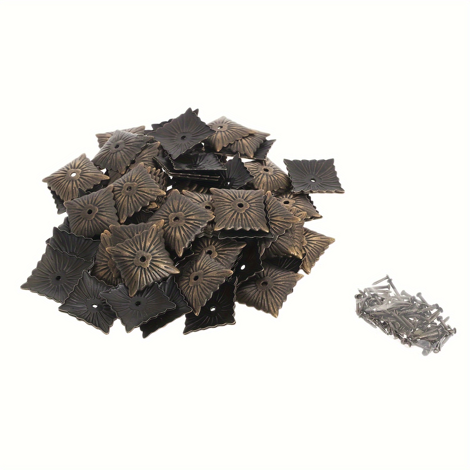 Image of 20pcs 21x21mm Vintage Upholstery Square Nails Antique Bronze Decorative Upholstery Tacks Elegant Studs Door Sofa Home Furniture