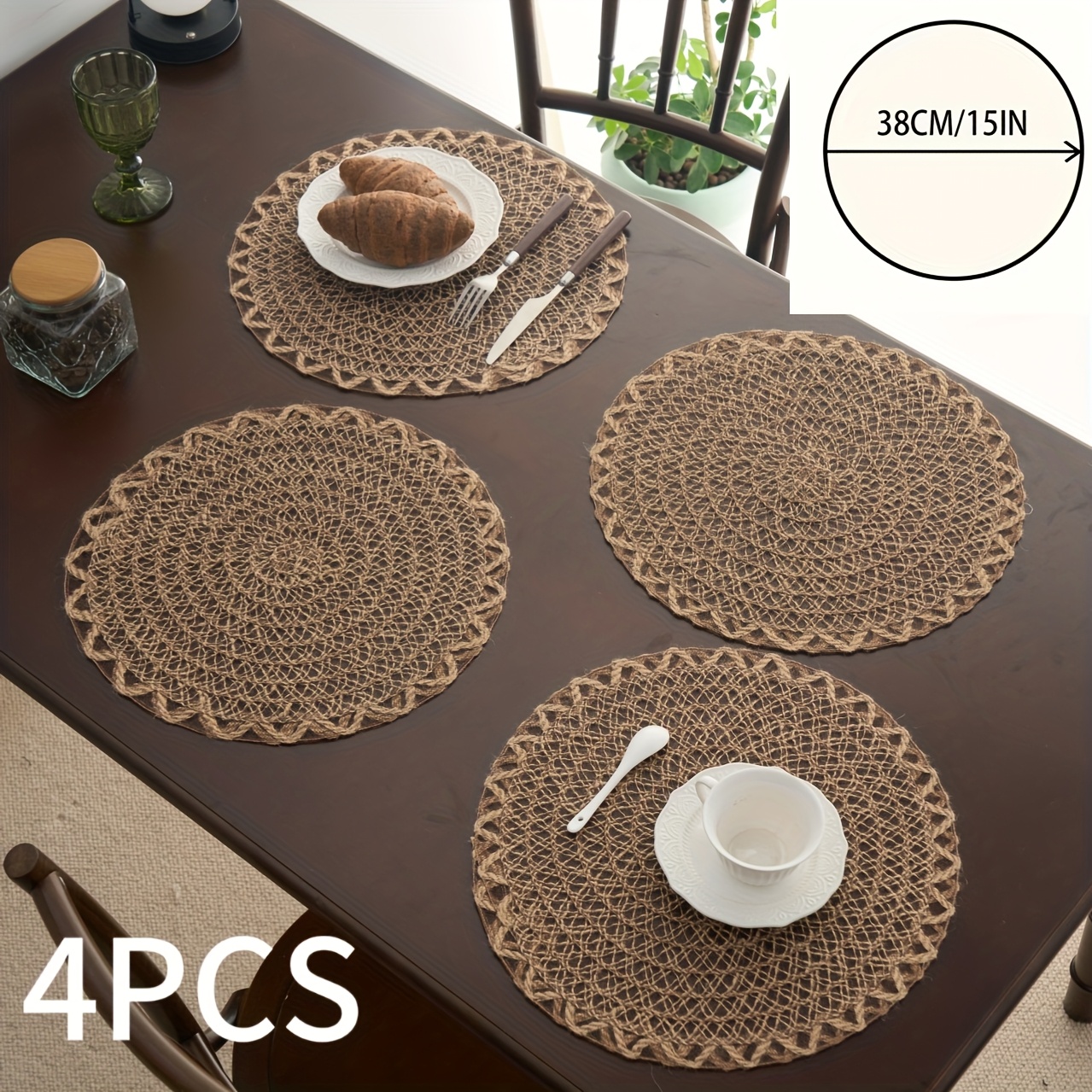 4/6/12 Stk. gewellte Tischsets mit äußerem Ring, amerikanische *-Vintage dekorative rutschfeste Tischmatten * * für Küchen-Esstisch-Dekor, Couchtisch-Dekor * Raumdekor, für alle Jahreszeiten
