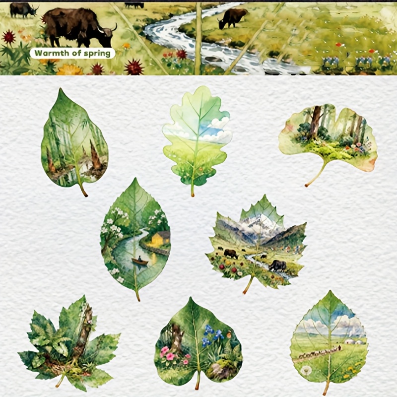 1 Pack, Sticker Scenes On Leaves, Exquisite Patterns For Creative Ideas To Decorate Journals And Photo Frames. For Diary Enthusiasts And Planner Users.