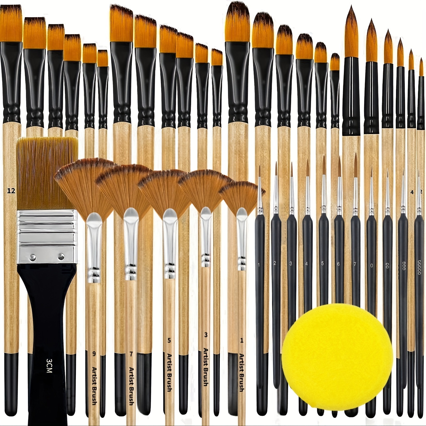 

42pcs Paint Brushes Set For Artists And Beginners, Wooden Handle Nylon Bristles Suit For Acrylic Painting, Watercolor, Oil, Gouache, Brush Tip Contain Flat, Round, Angle, Filbert, Fan, Detail Brushes.