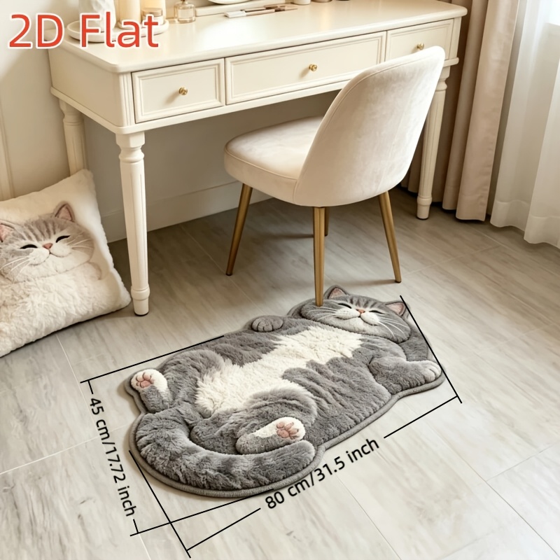 TEMU Kaschmir 900G+9mm [2D Flat] Dünne Plüsch 3D-Optik, Kurzhaar, Simulation von niedlichen Haustieren, Liegestuhl Grau Weiß Britische Kurzhaar Katze