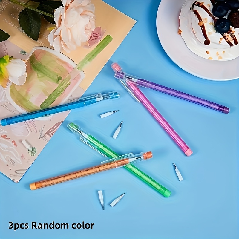TEMU 3pcs Unsharp Pencils - With Matching Rubber Notes, Hb Semi Transparent Pencils Stackable Dot Pencils, Suitable For Teachers, Writing, Drawing,