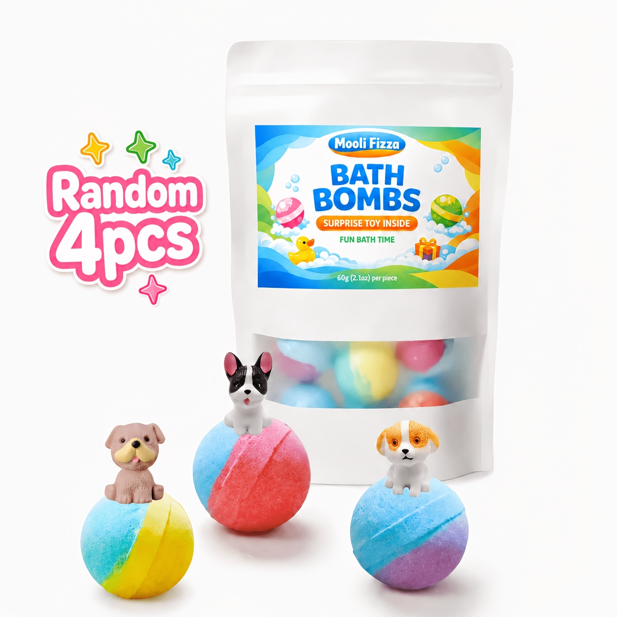 Random Bath Bomb Gift Bag with Surprise Puppy Inside, 4/6pcs