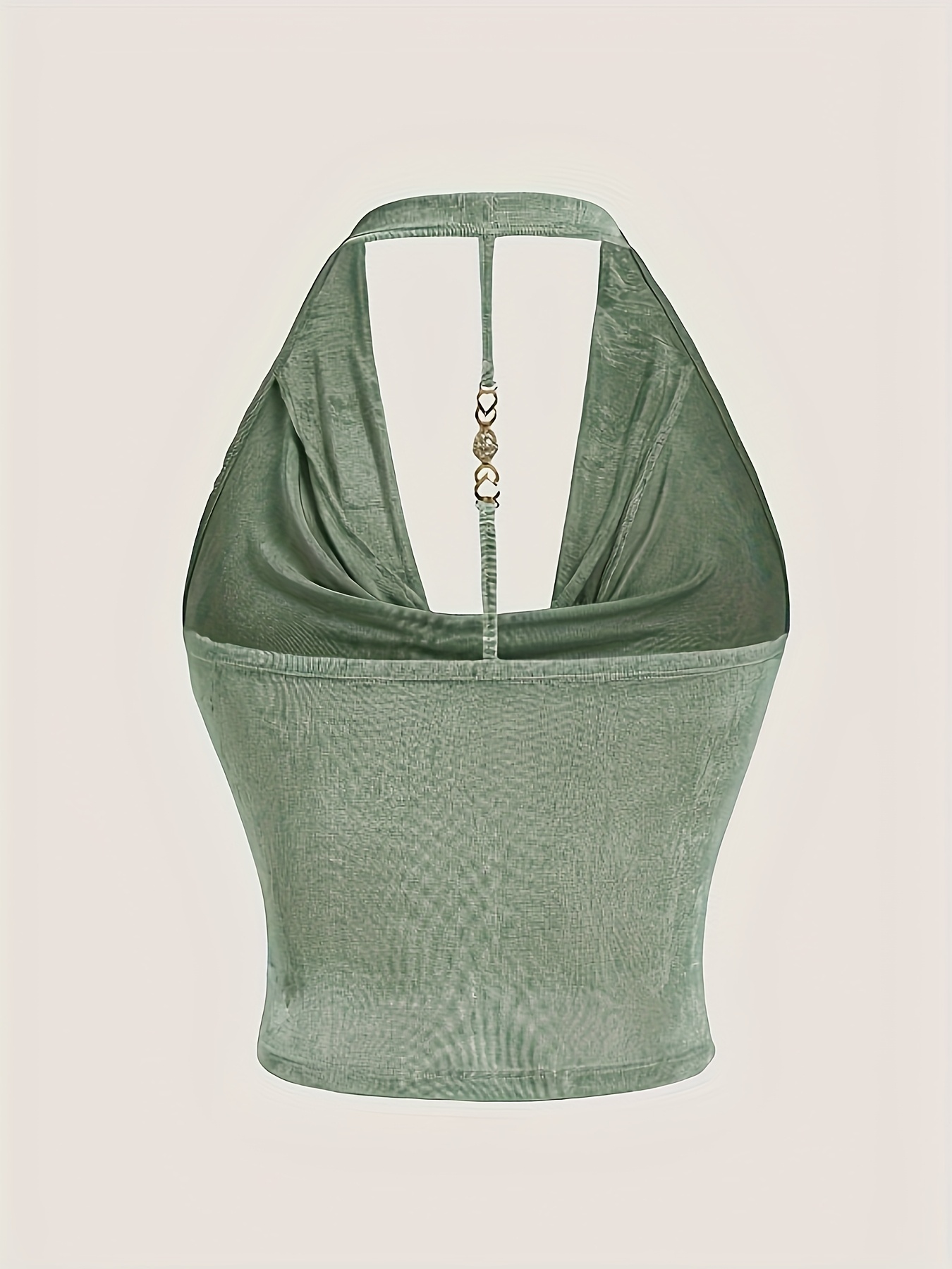 Elegant Mint Green Halter Neck Backless Top for Women - Textured Satin, Adjustable Strap, Knot-Front Detail, Perfect for Spring/Summer/Fall