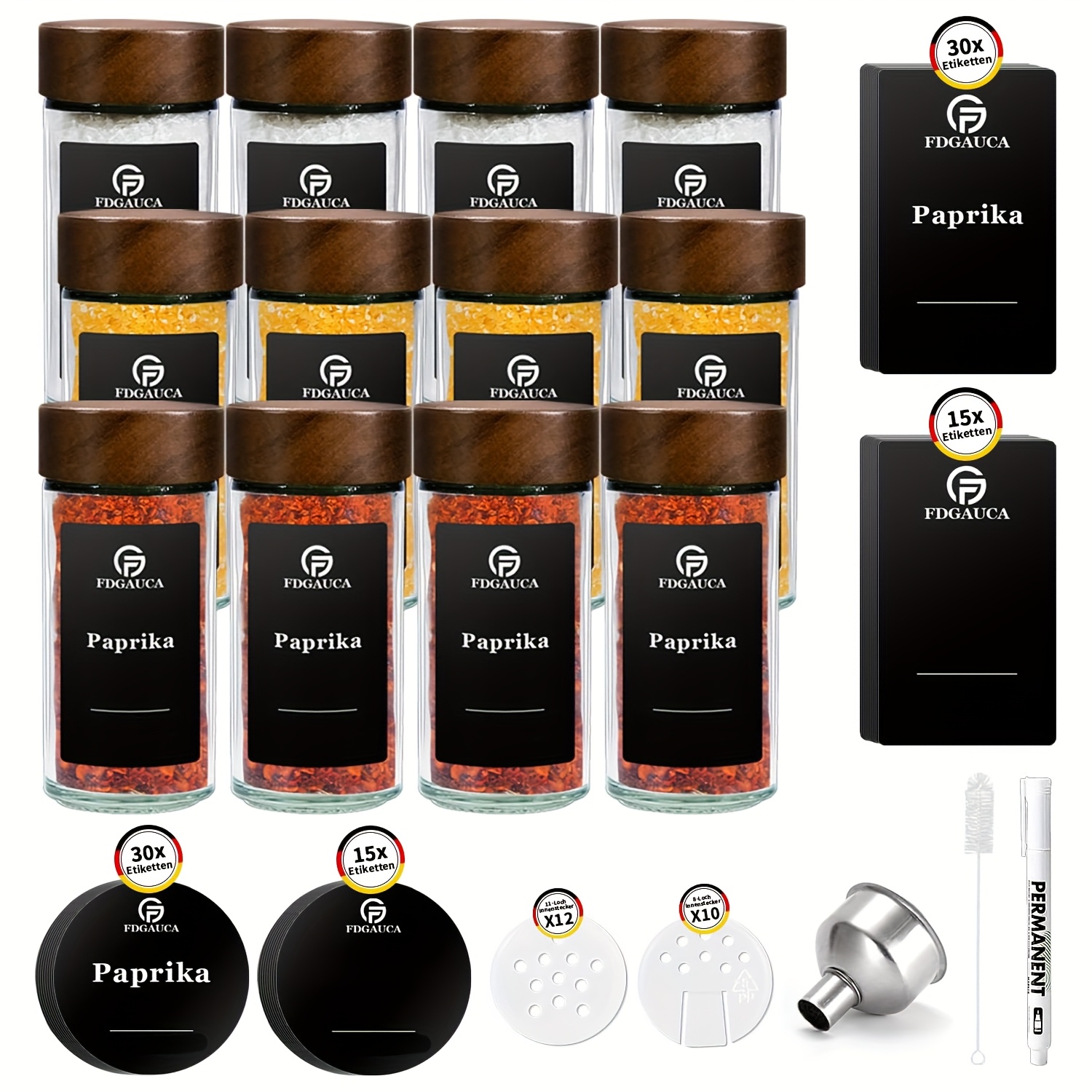 Image of 12/24pcs Spice Jars With Acacia Wood Lids, Glass Spice Jars With Labels, 120ml Spice Shaker Glass Set, Easy Round Spice Jars, Spice Organizer For Kitchens