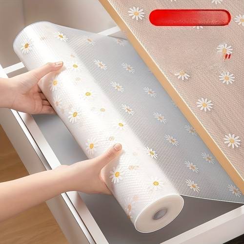 large chrysanthemum design waterproof cabinet liner thickened eva to clean plastic mat 300 cm long 118 1 inches 30 cm wide 11 8 inches suitable for kitchen refrigerator table shelf liners